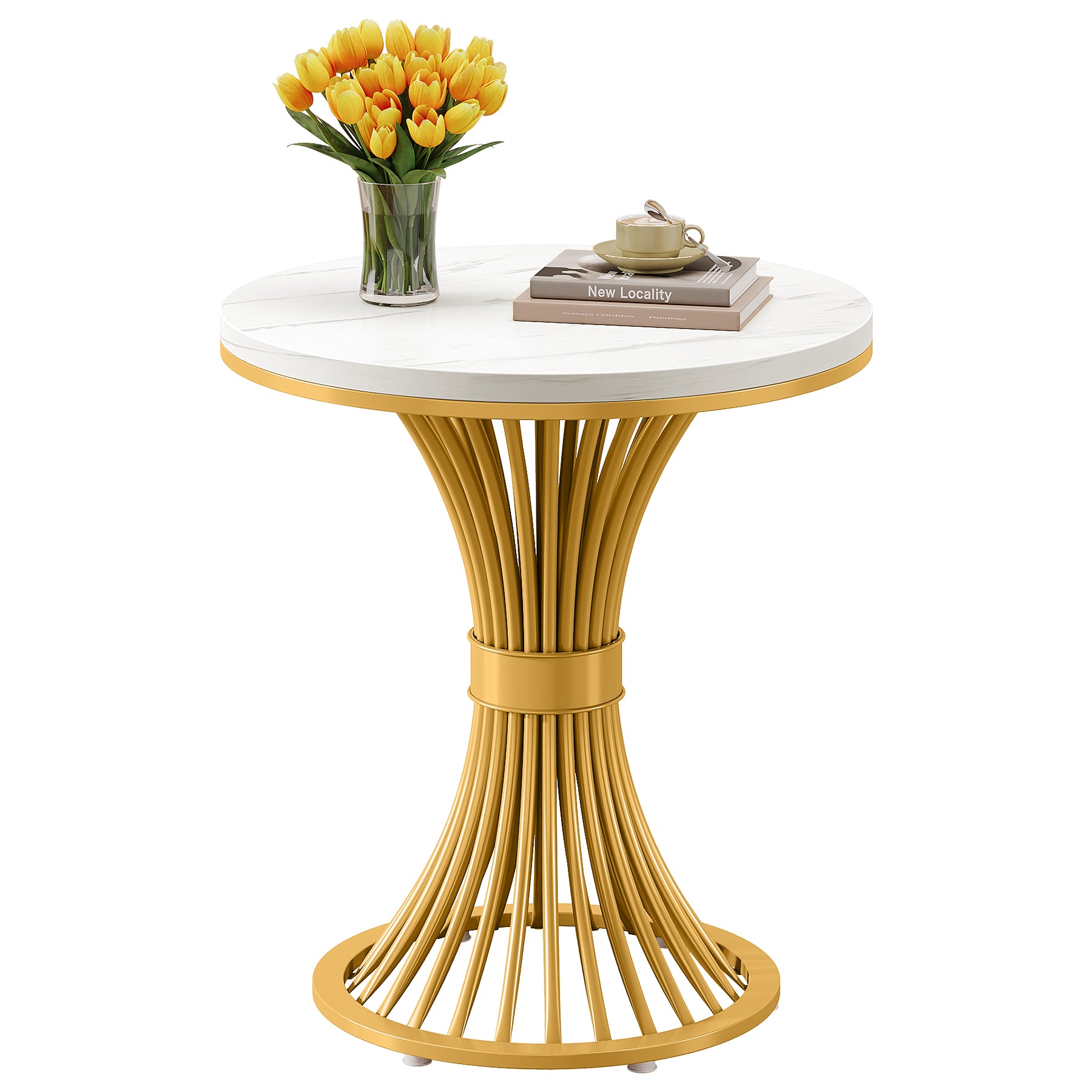Tribesigns 20-Inch Round End Table, Faux Marble Side Table with Gold Metal Base