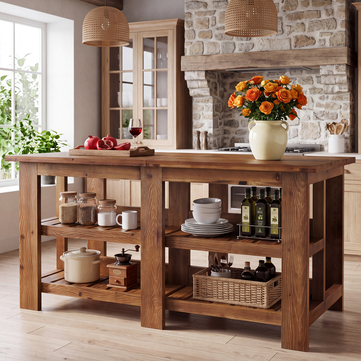 Tribesigns 70.9" Farmhouse Kitchen Island with Seating and Storage, Counter Height Table for Kitchen