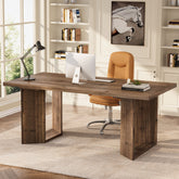63" Solid Wood Executive Desk, Rectangular Office Computer Desk with U-Shaped Frames 3