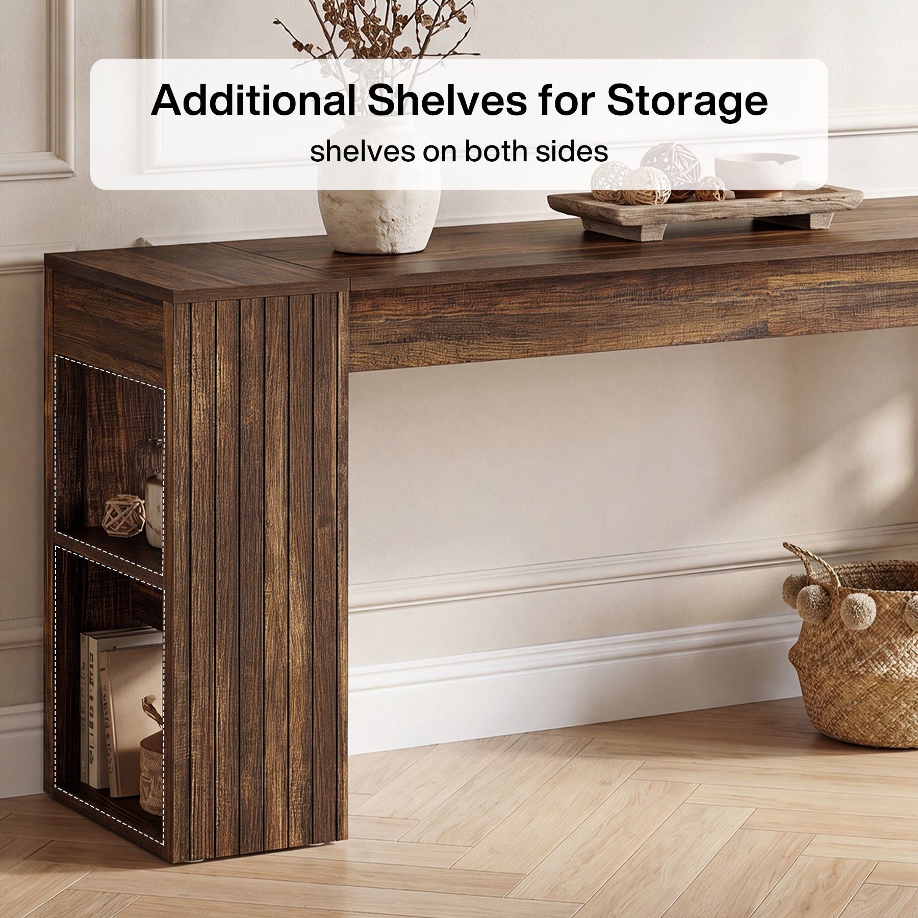 86" Extra Long Console Table, Farmhouse Entryway Sofa Table with Shelves for Hallway