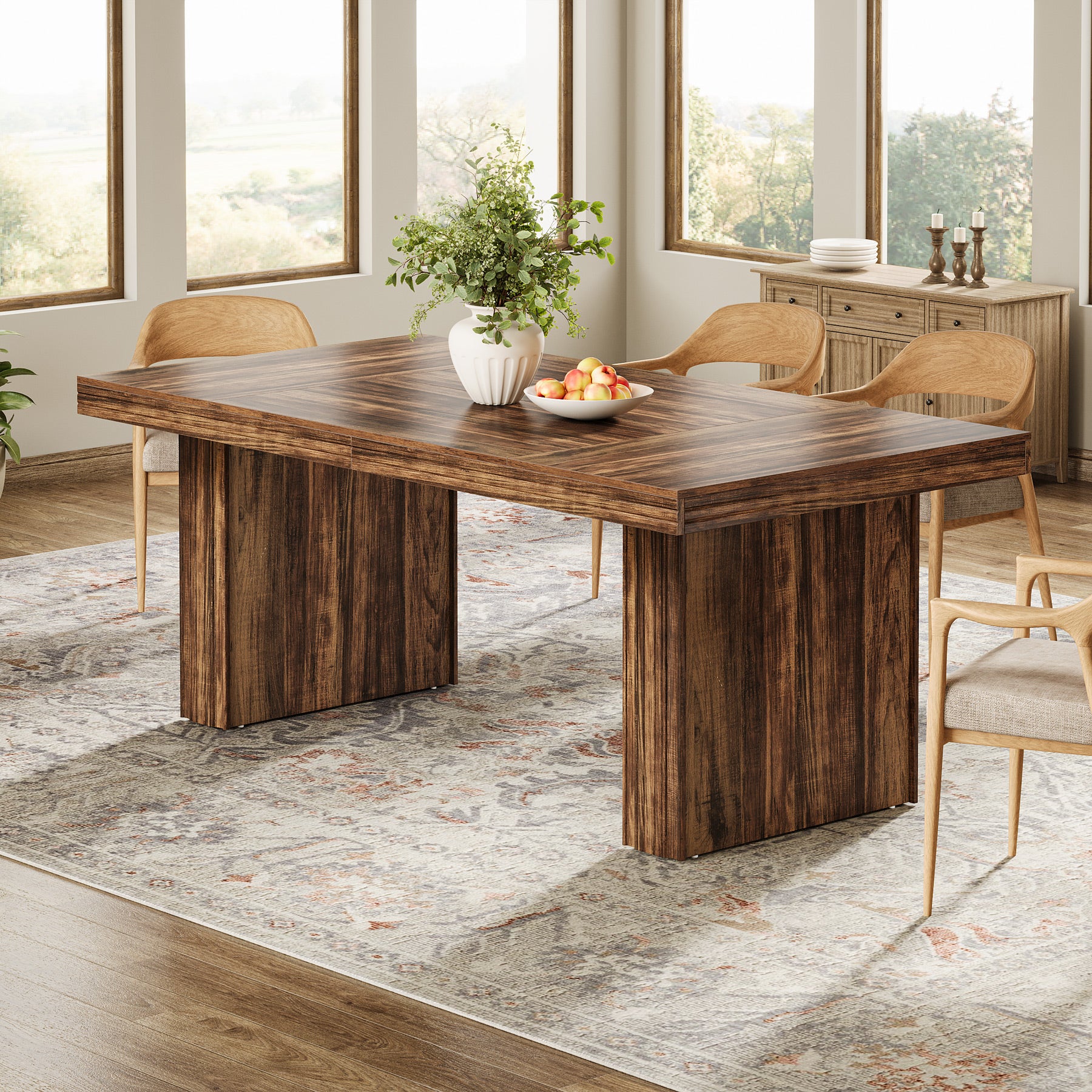 63" Dining Table for 6, Modern Kitchen Table with Fluted Line