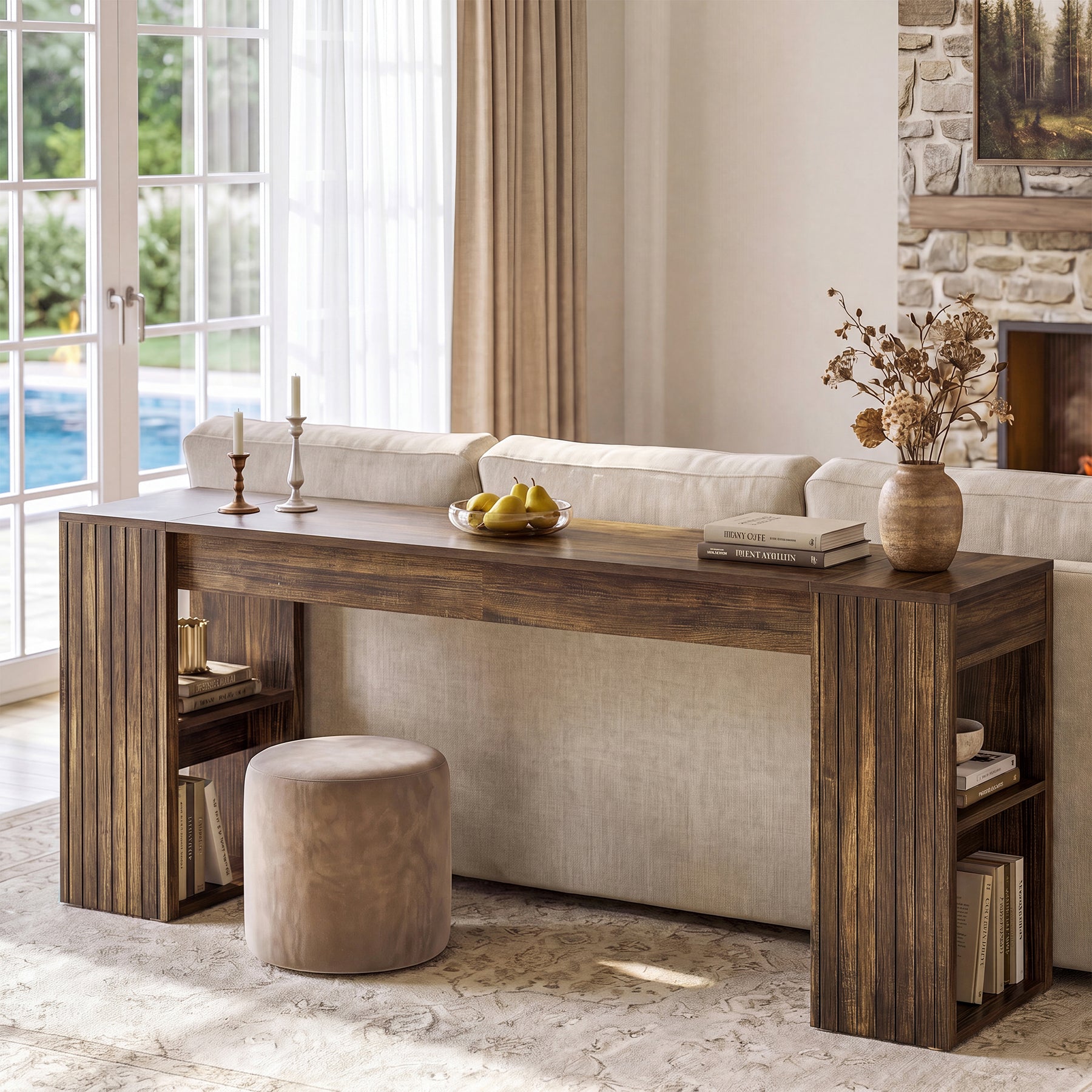 86" Extra Long Console Table, Farmhouse Entryway Sofa Table with Shelves for Hallway