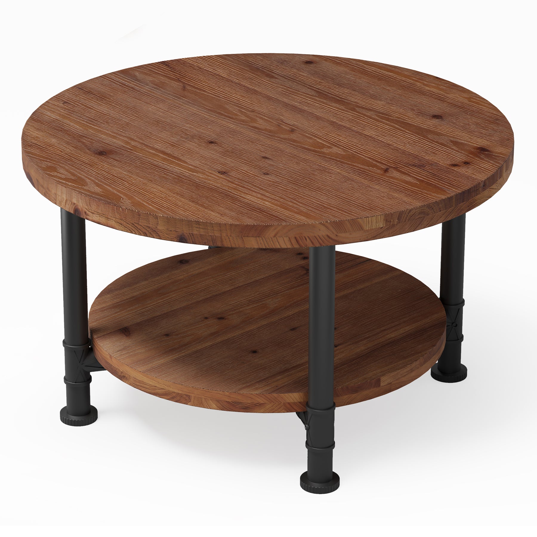 Solid Wood Round Coffee Table, 31.5" Circle Center Table with Storage Shelf & Metal Frame