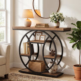 41.3" Industrial Console Table with 4-Tier Shelves – Circle Metal Frame Entryway Sofa Table 3