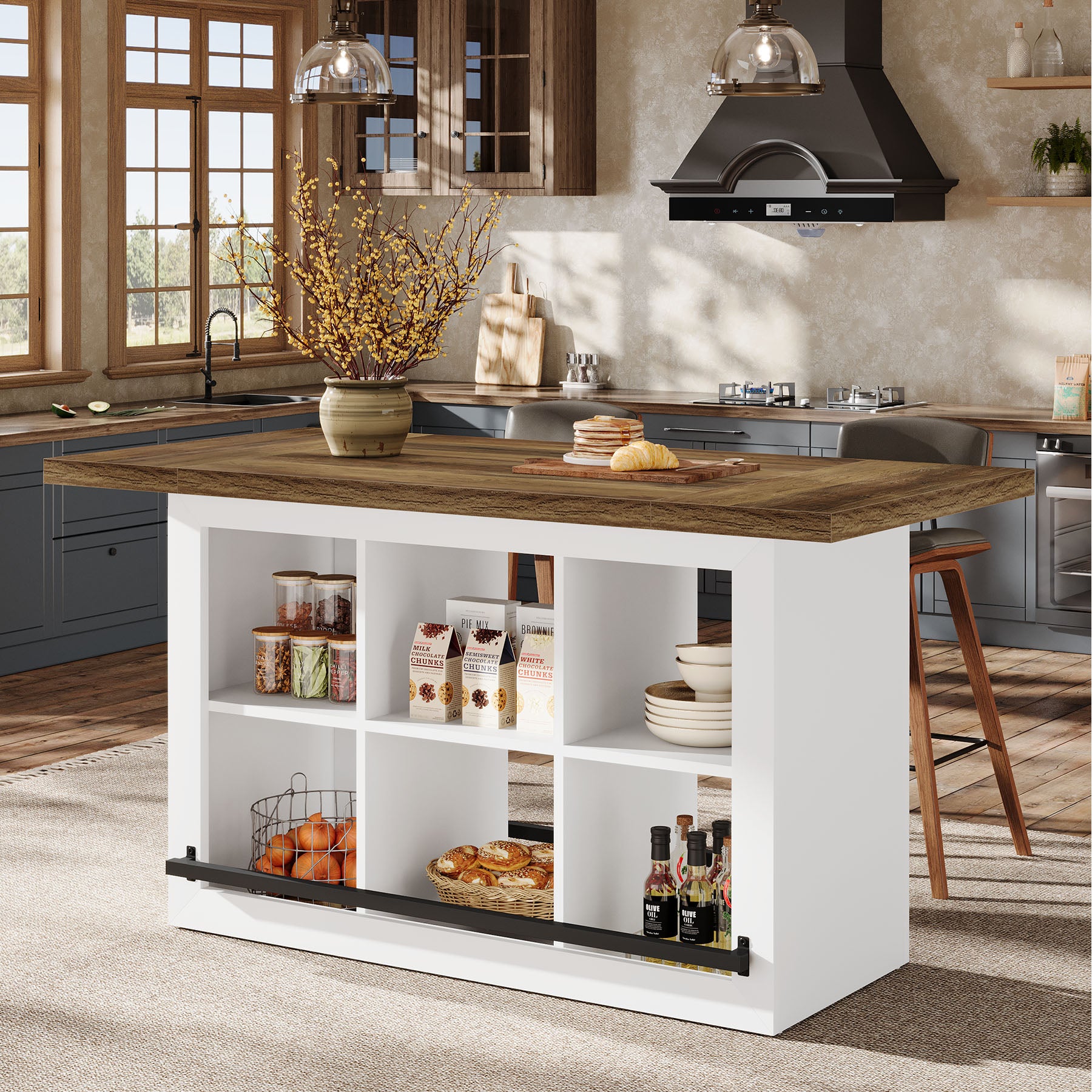 Kitchen Island, Counter Height Kitchen Coffee Bar Table with Storage