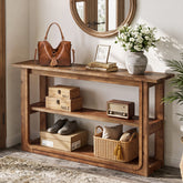 55" Solid Wood Console Table, 3-Tier Farmhouse Accent Sofa Table for Entryway 3