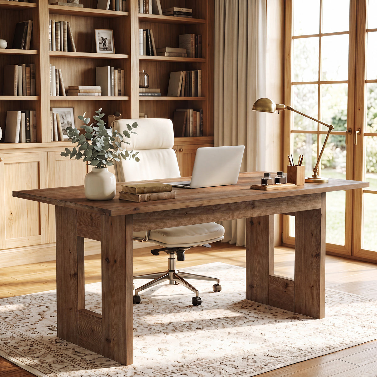 63" Rustic Solid Wood Computer Desk, Heavy Duty Writing Desk, Home Office Workstation