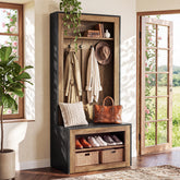 70.8" Tall Farmhouse Hall Tree with Shoe Bench & 4 Hooks, 4-in-1 Entryway Coat Rack Organizer 3
