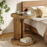 Solid Wood Nightstand, 19.68"C-Shaped Bedside Table with Storage 3