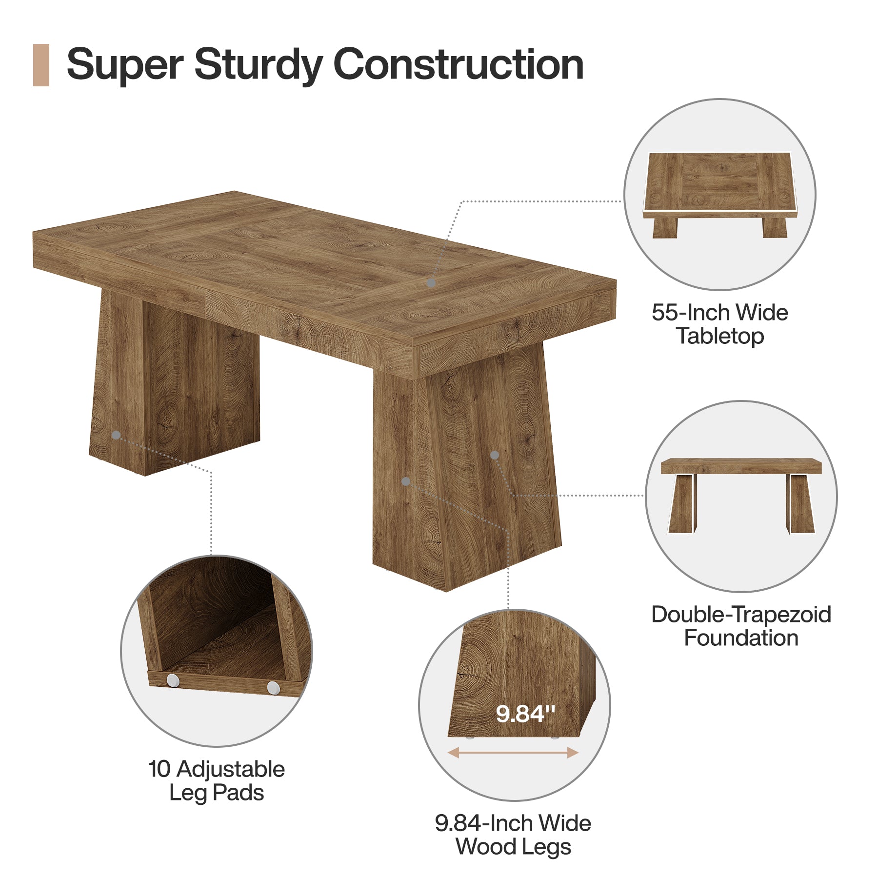 55" Executive Office Desk with Double Trapezoid Base, Modern Wooden Computer Desk for Home Office