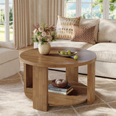2-Tier Round Coffee Table, 31.5" Circle Accent Center Table with Thick Tabletop 3