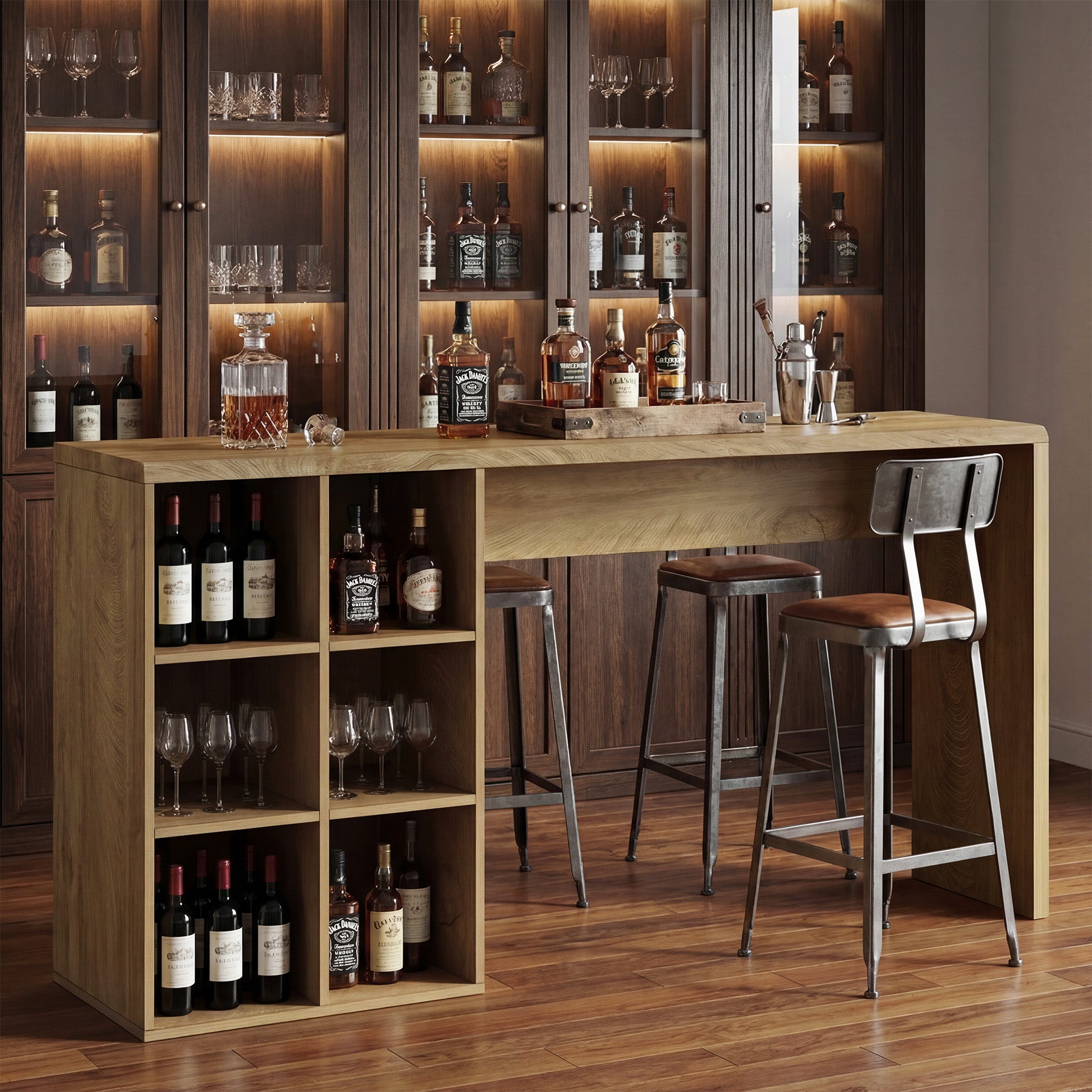 70.9" Bar Table with 6 Cubbies Storage, Narrow Bar Unit Counter Height Pub Table