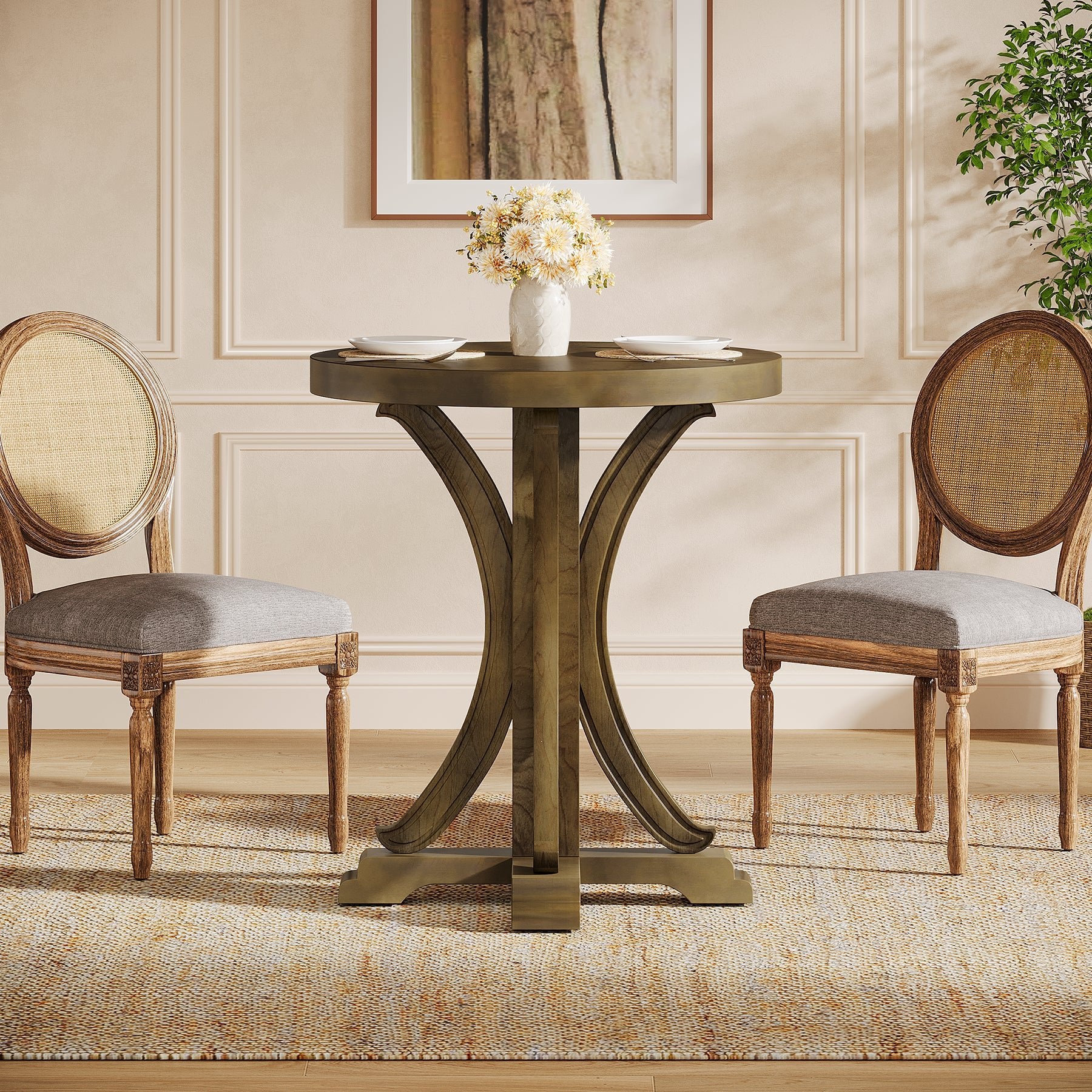 Round Dining Table for 2, 24" Bistro Kitchen Table with Solid Fir Legs