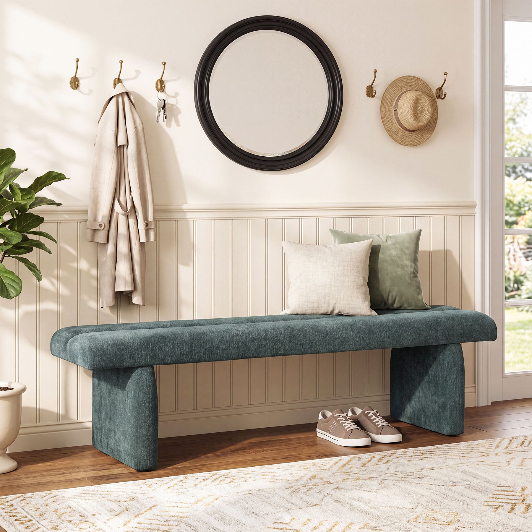 63" Upholstered Entryway Bench, Modern Shoe Bench End-of-Bed Bench for 2-3