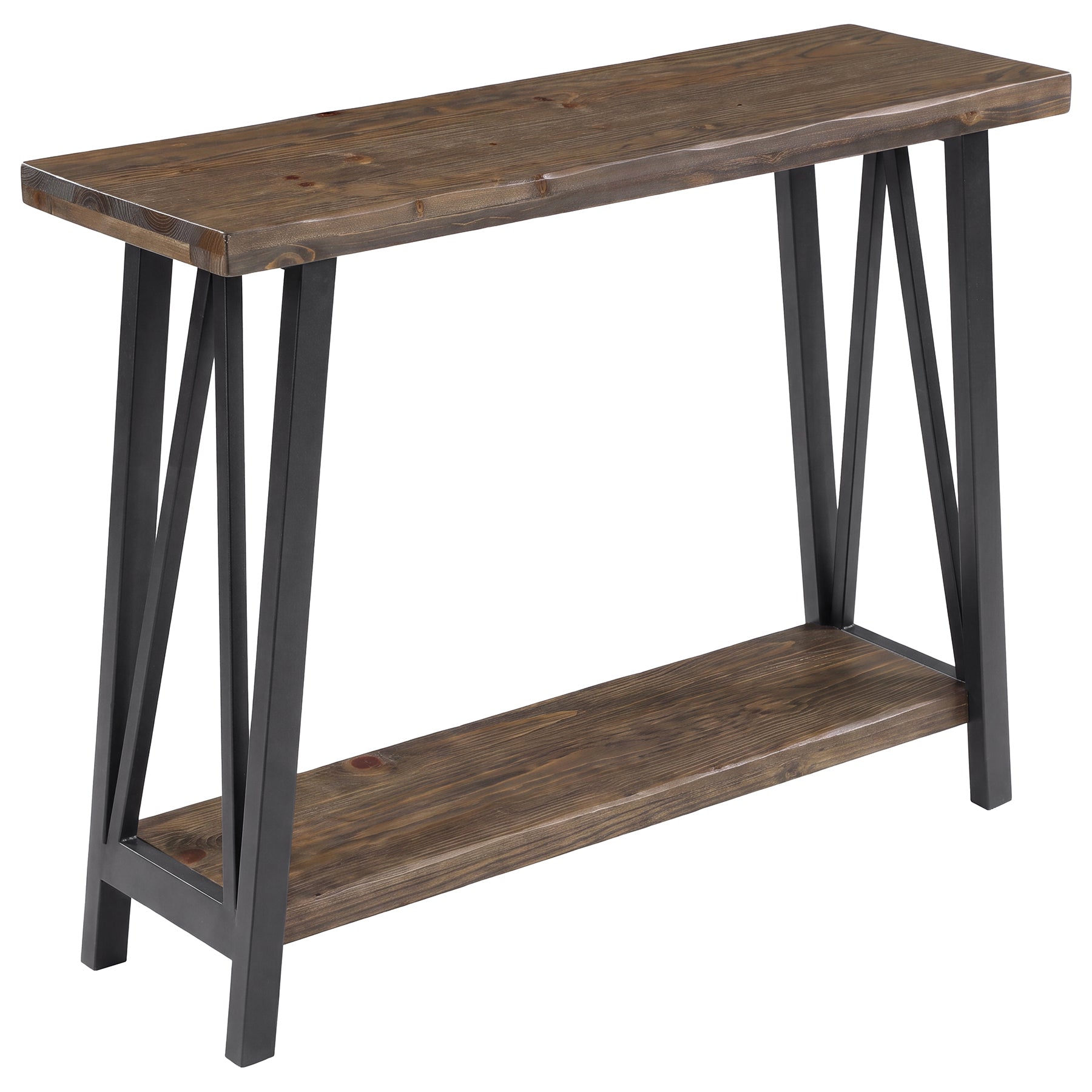 41.3" Live-Edge Solid Wood Console Table, 2-Tier Entryway Table with Metal Frame