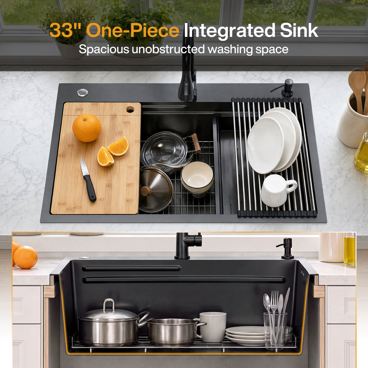 33x22 Inch Drop-In Kitchen Sink, 10" D Stainless Steel Sink w/Faucet, Nano Coating, Multiple Accessories