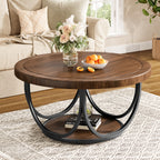 31.5 inch round coffee table with lower storage shelf