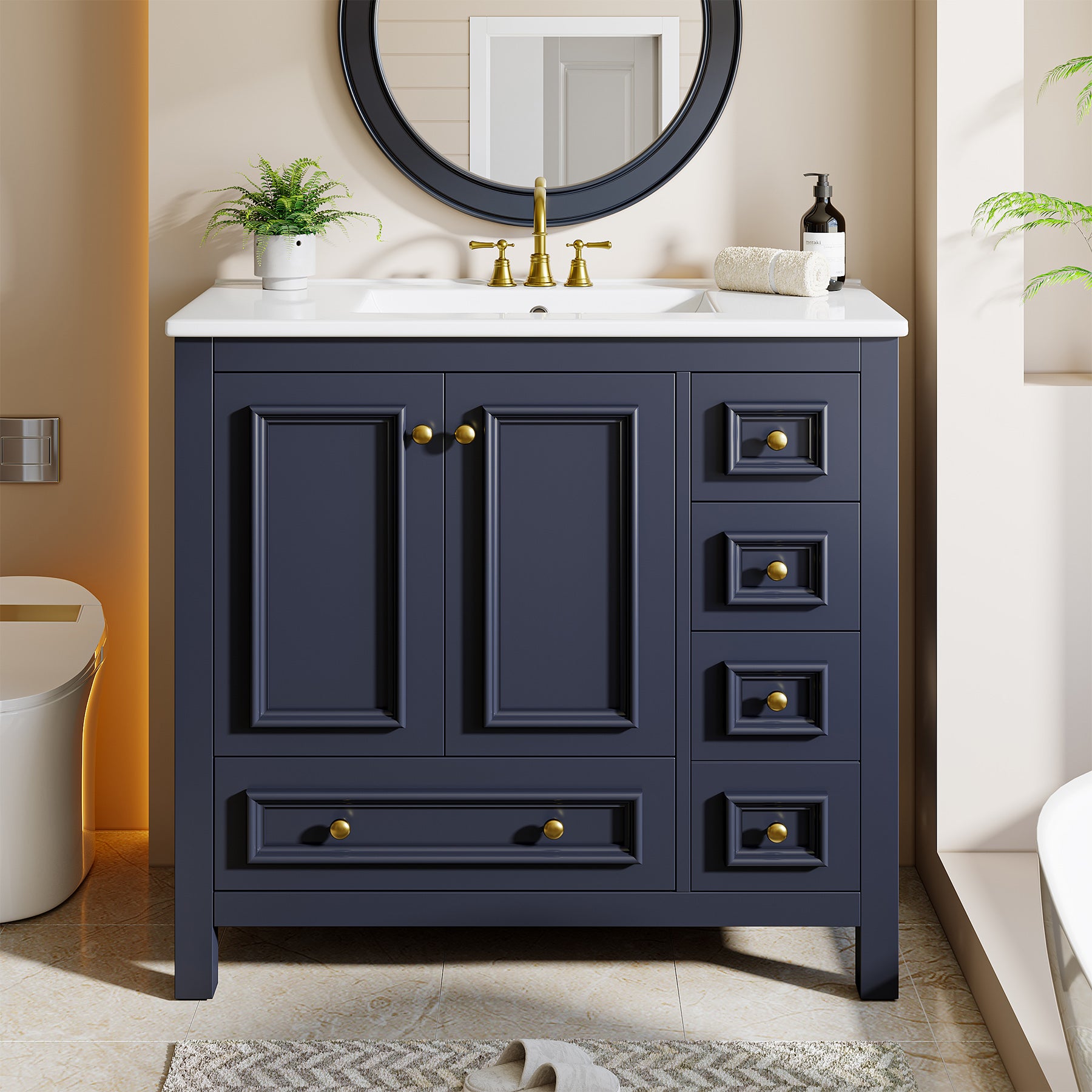 Modern Bathroom Vanity, Vanity Cabinet with Ceramic Basin and 1 Drawer