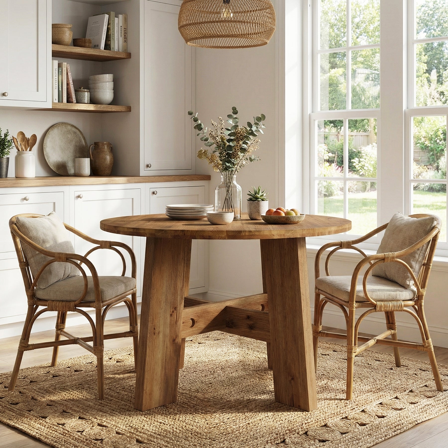 Tribesigns 47-Inch Solid Wood Round Dining Table, Farmhouse Kitchen Table for 4-6 People