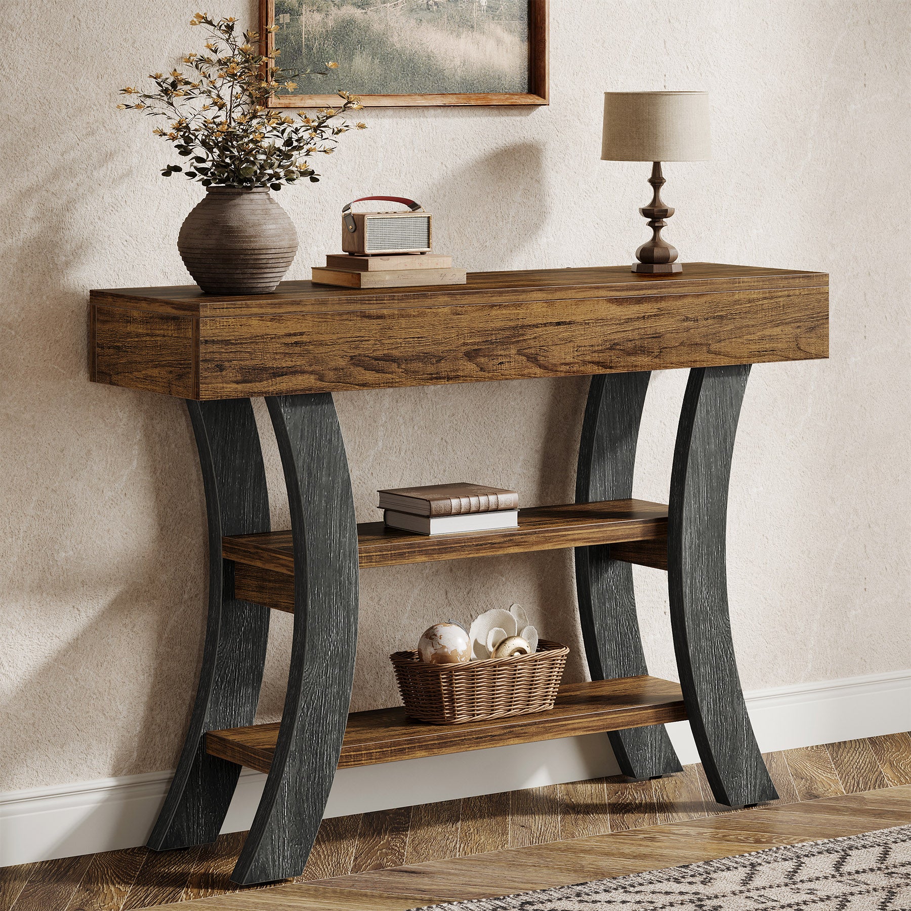 41" Console Table, Sofa Entryway Table with Storage Shelves