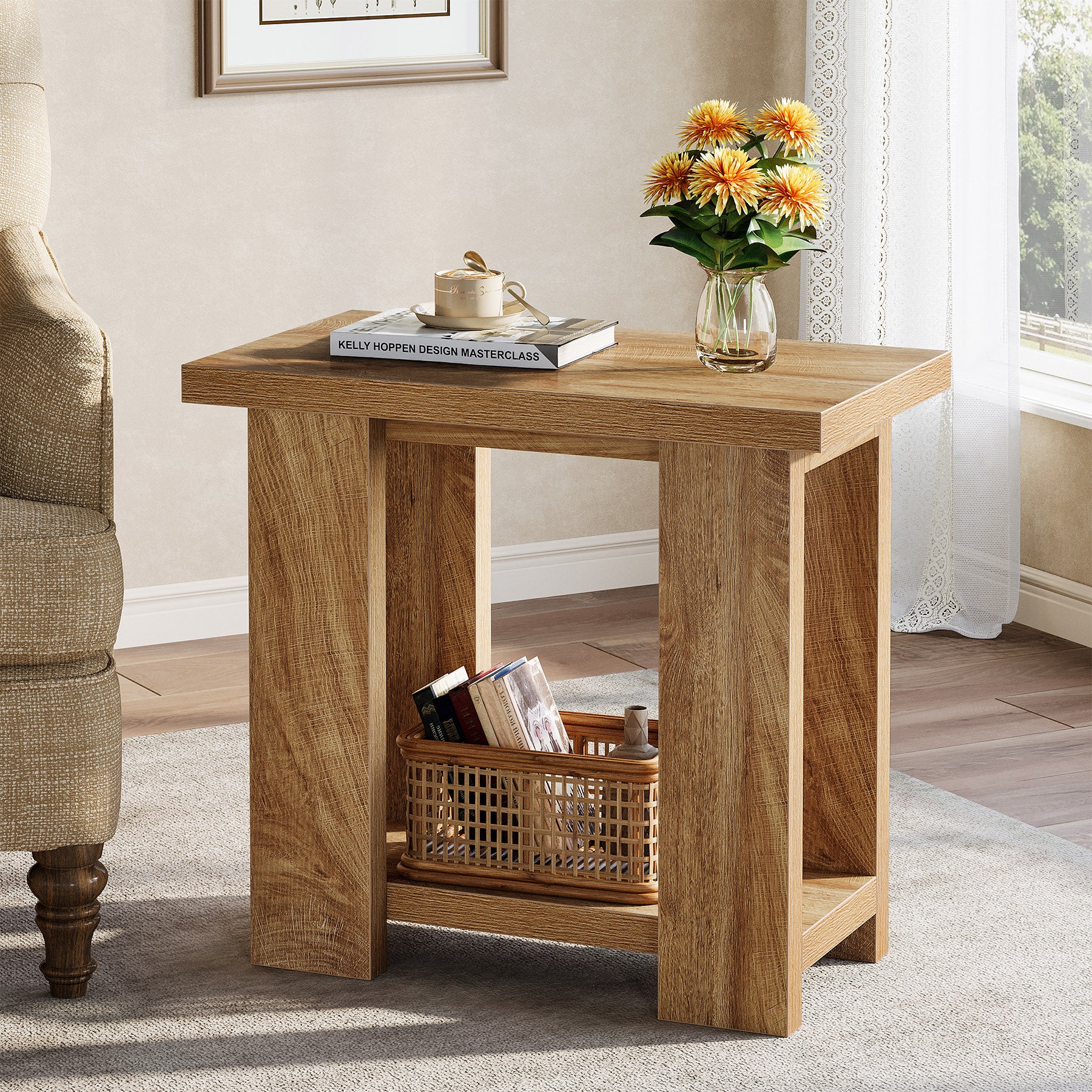 24" End Table, 3-Tier Side Table with Storage Shelves - Thumbnail 3