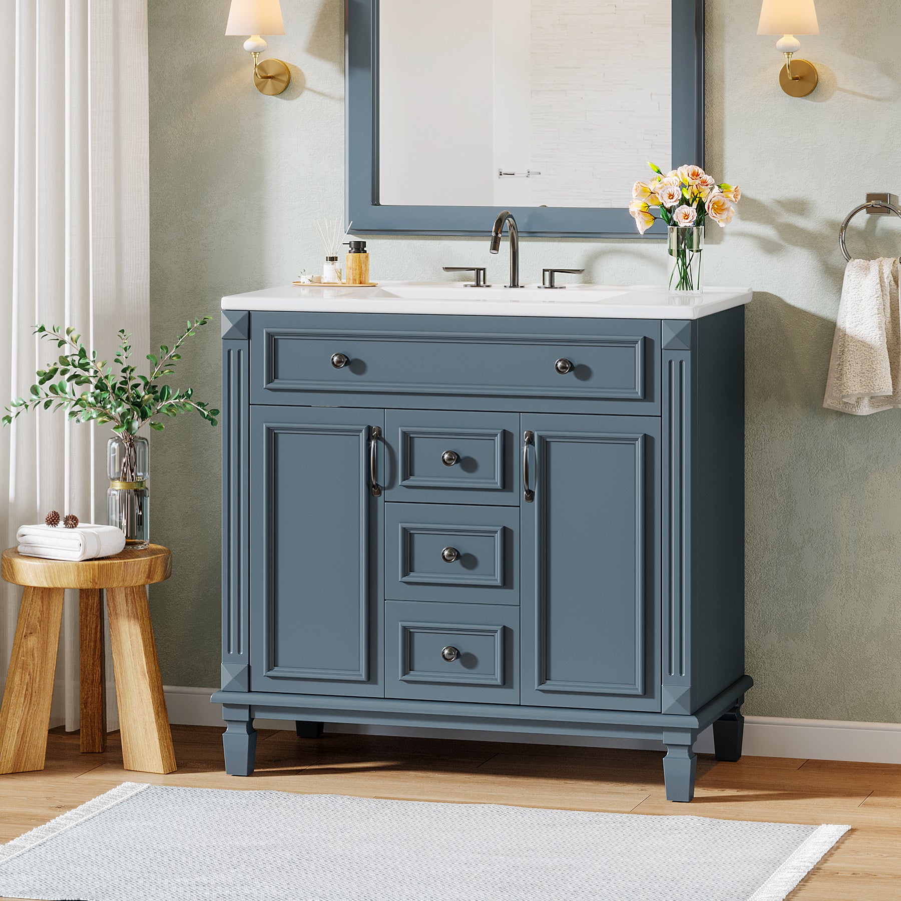 36" Bathroom Vanity With Sink, Bath Storage Vanity with 2 Drawers & 2 Door Organizers