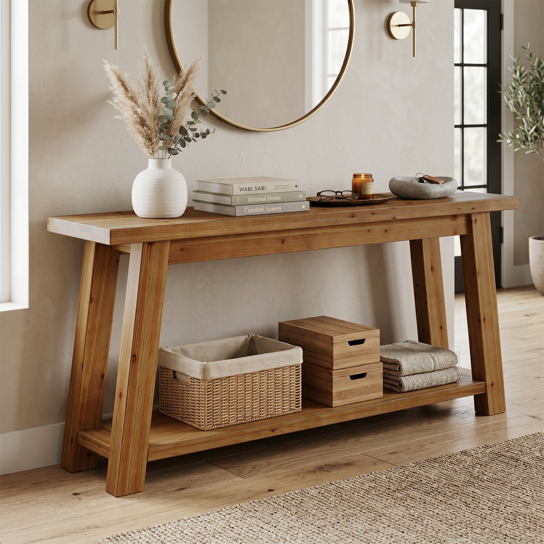 70.9" Solid Wood Console Table, Farmhouse Entryway Table for Living Room