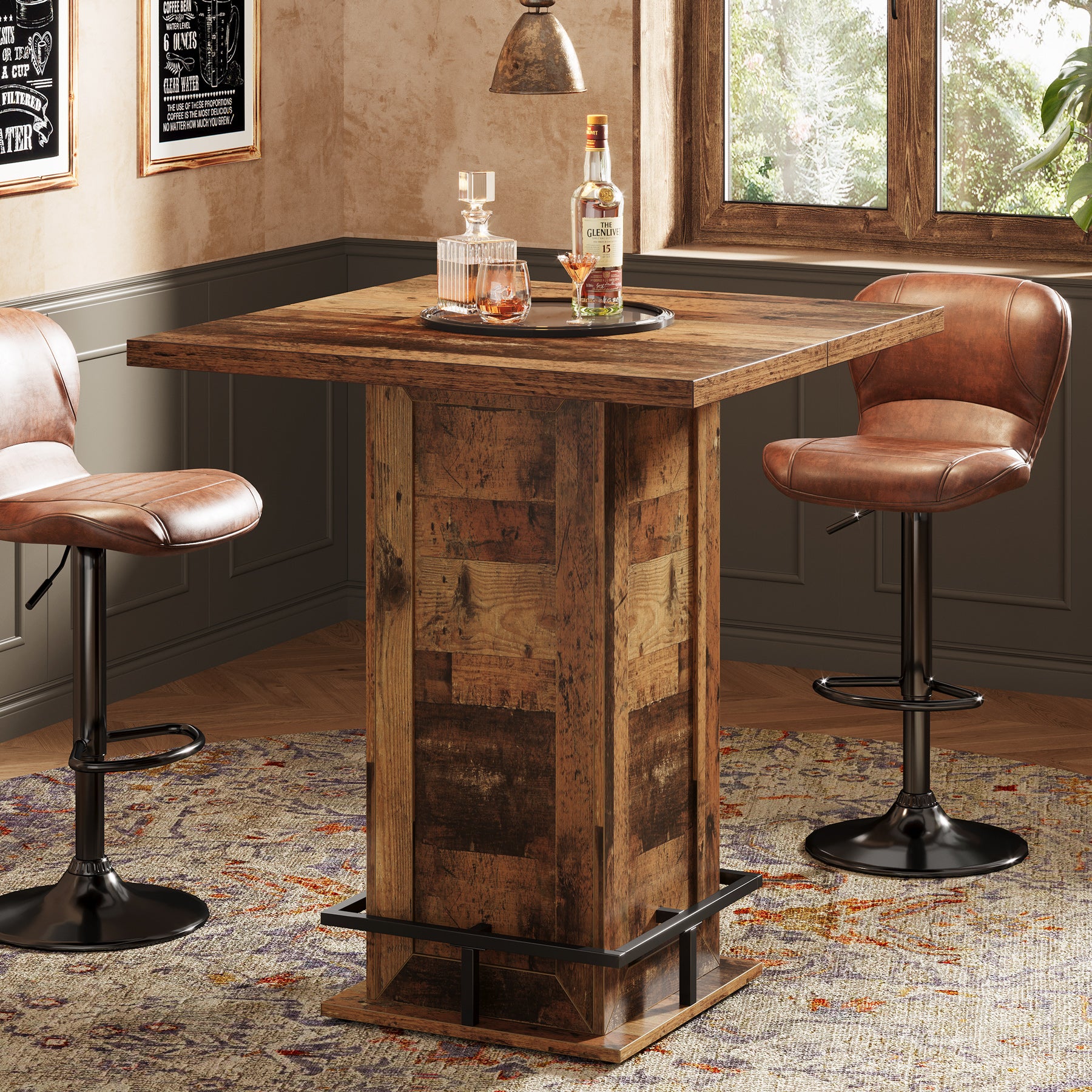 39" High Top Bar Table, Square Bistro Pub Cocktail Table