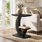 2-Tier End Table, Narrow Side Table with Metal Arc-Shaped Frame