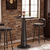 Round Bar Table, 37.4" High Pub Cocktail Table with Solid Wood Pillar 3