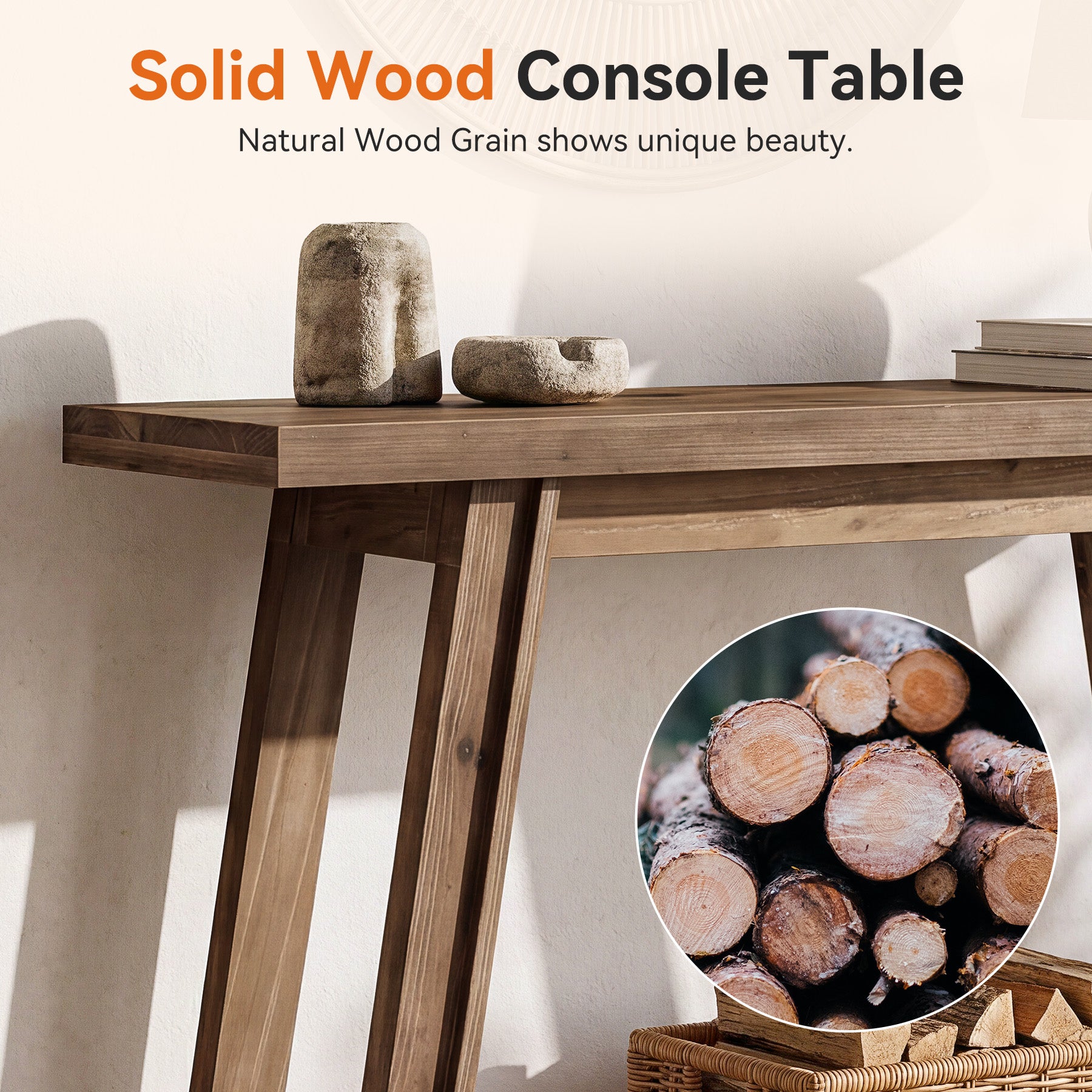 41" Solid Wood Console Table, 2-Tier Entryway Sofa Table for Living Room, Hallway