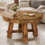 Solid Wood Round Coffee Table with Thick Top