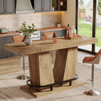 62.99" Bar Table for 4-6, Rectangle Counter Height Pub Table with Metal Footrest