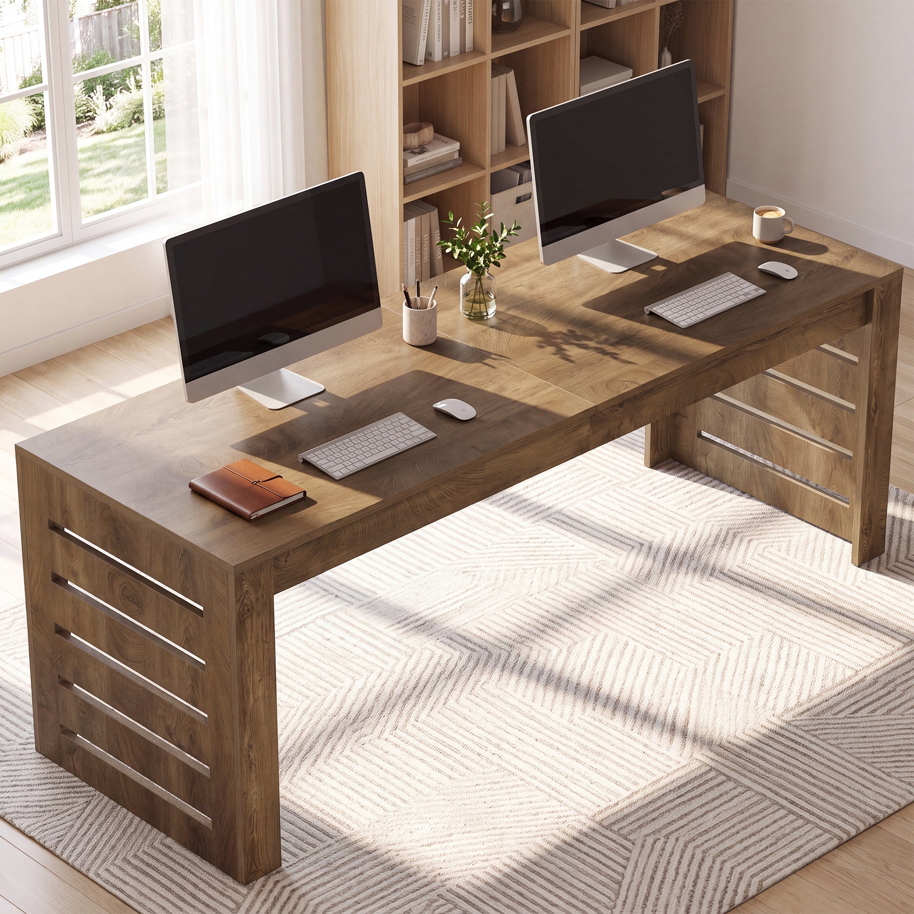 79" Executive Desk with Double Pedestal Base, Farmhouse Home Office Computer Desk