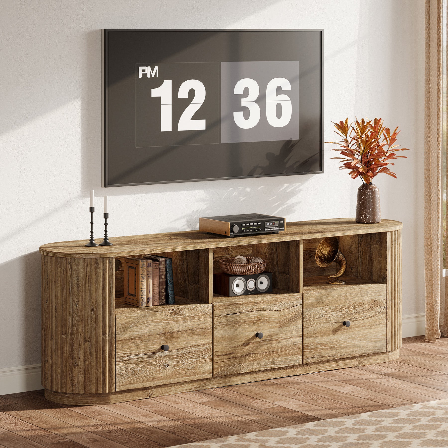 Tribesigns 70.87" Curved TV Stand for TVs up to 80", Modern Fluted Media Console