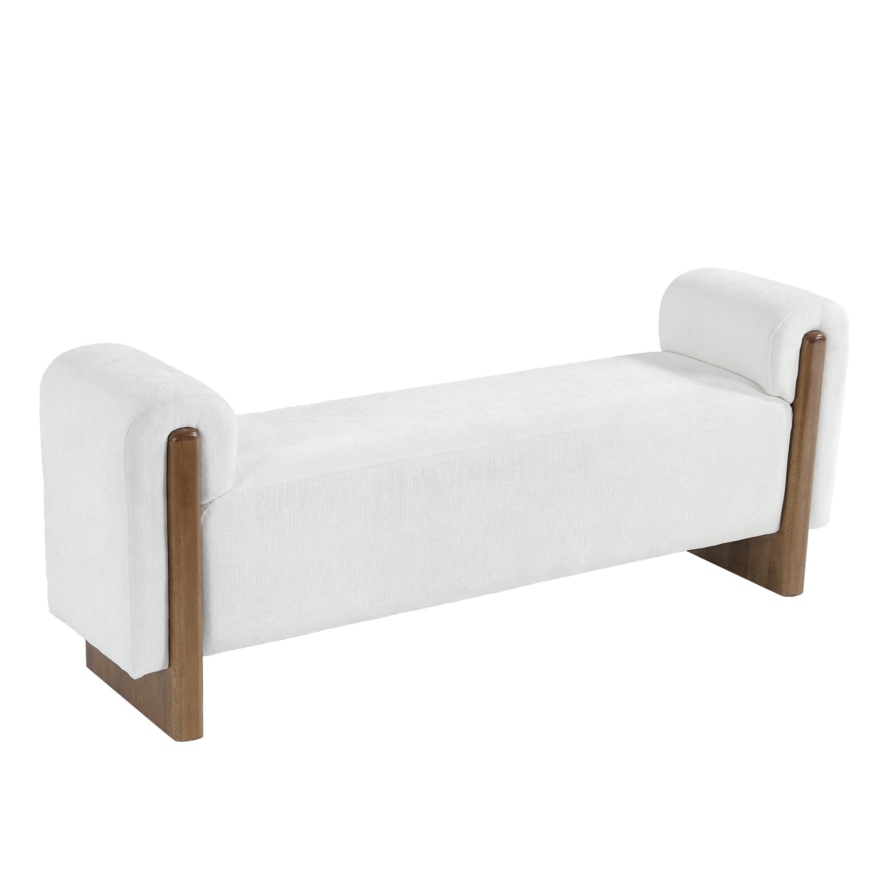 55" Upholstered Entryway Bench with Arms, Modern Cushion Seat, Solid Wood Base, Living Room