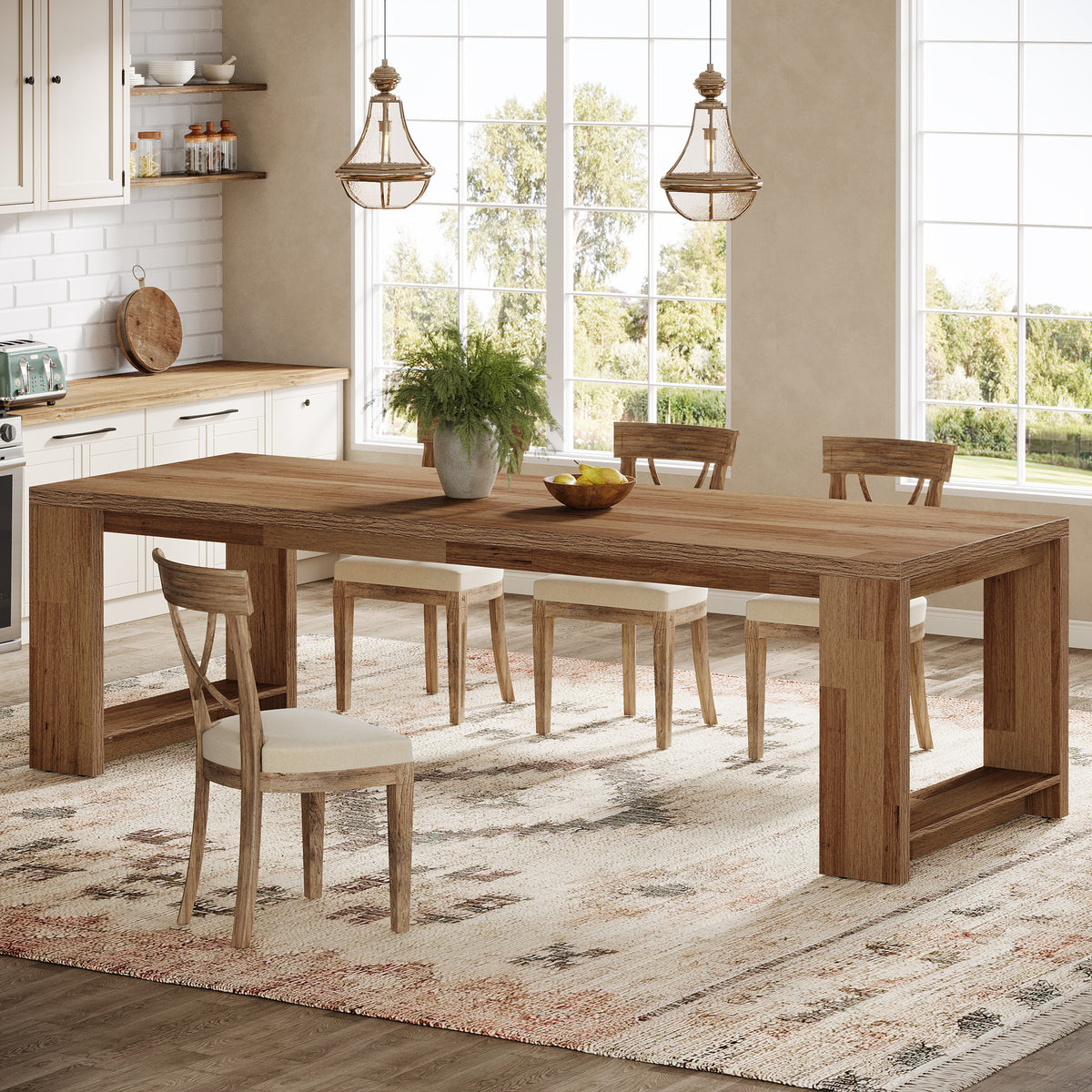 86" Dining Table, Farmhouse Kitchen Dinner Table For 8-10 People