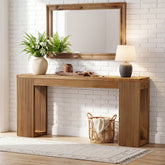 63" Solid Wood Farmhouse Console Table, Narrow Entryway Sofa Table with Fluted Legs 3