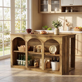 Wooden Kitchen Island, 55" Counter Height Coffee Bar Table with 2-Tier Shelves 3