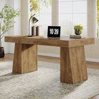 55'' Executive Desk With Double Trapezoid Base, Modern Executive Desk#Color_Light Brown