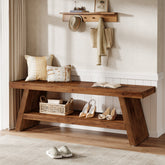 2-Tier Entryway Bench, Solid Wood Shoe Bench with Open Shelves 3
