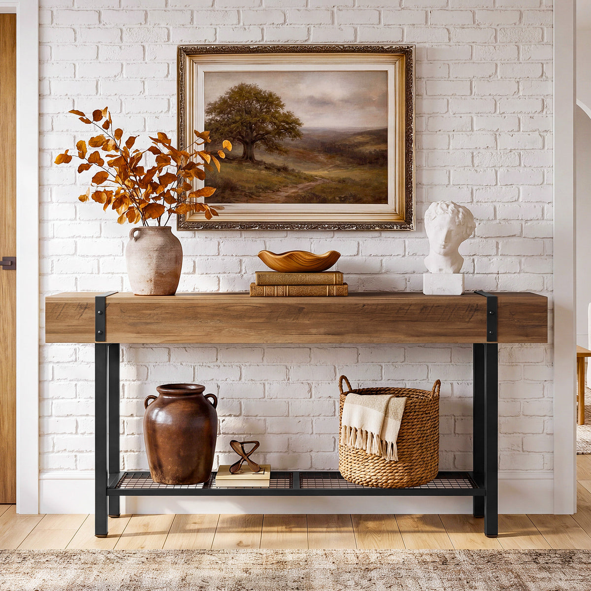 63" Console Table with Storage & Metal Base, Entryway Sofa Table, Hallway Living Room