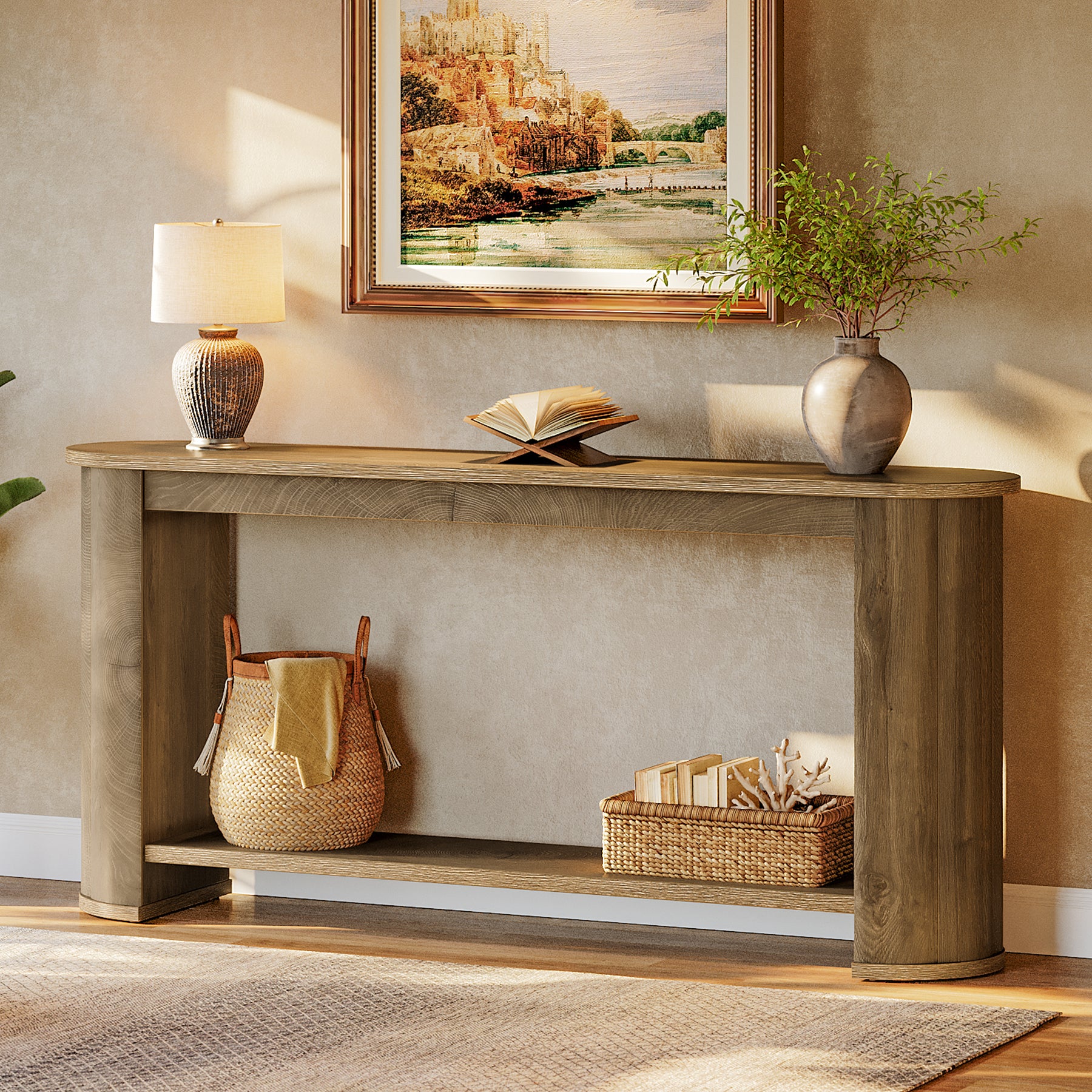 63" Entryway Console Table with Storage Shelf, Farmhouse Sofa Table for Living Room, Foyer, Hallway