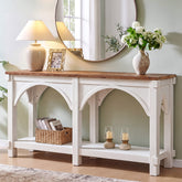 63" Solid Wood Console Table, 2-Tier Sofa Table with Storage Shelves for Entryway 3