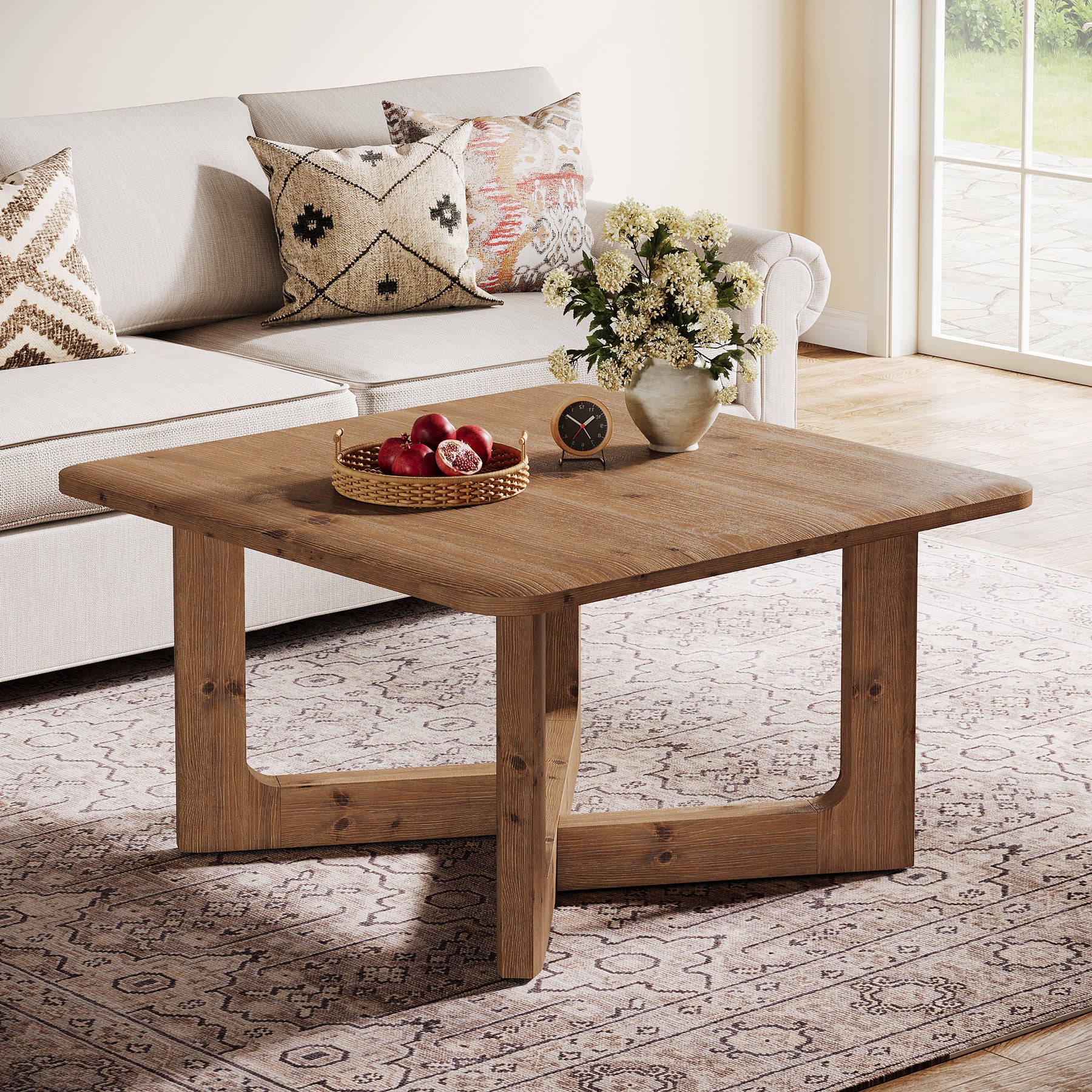 31.5" Solid Wood Coffee Table, Farmhouse Square Center Table Tea Accent Table