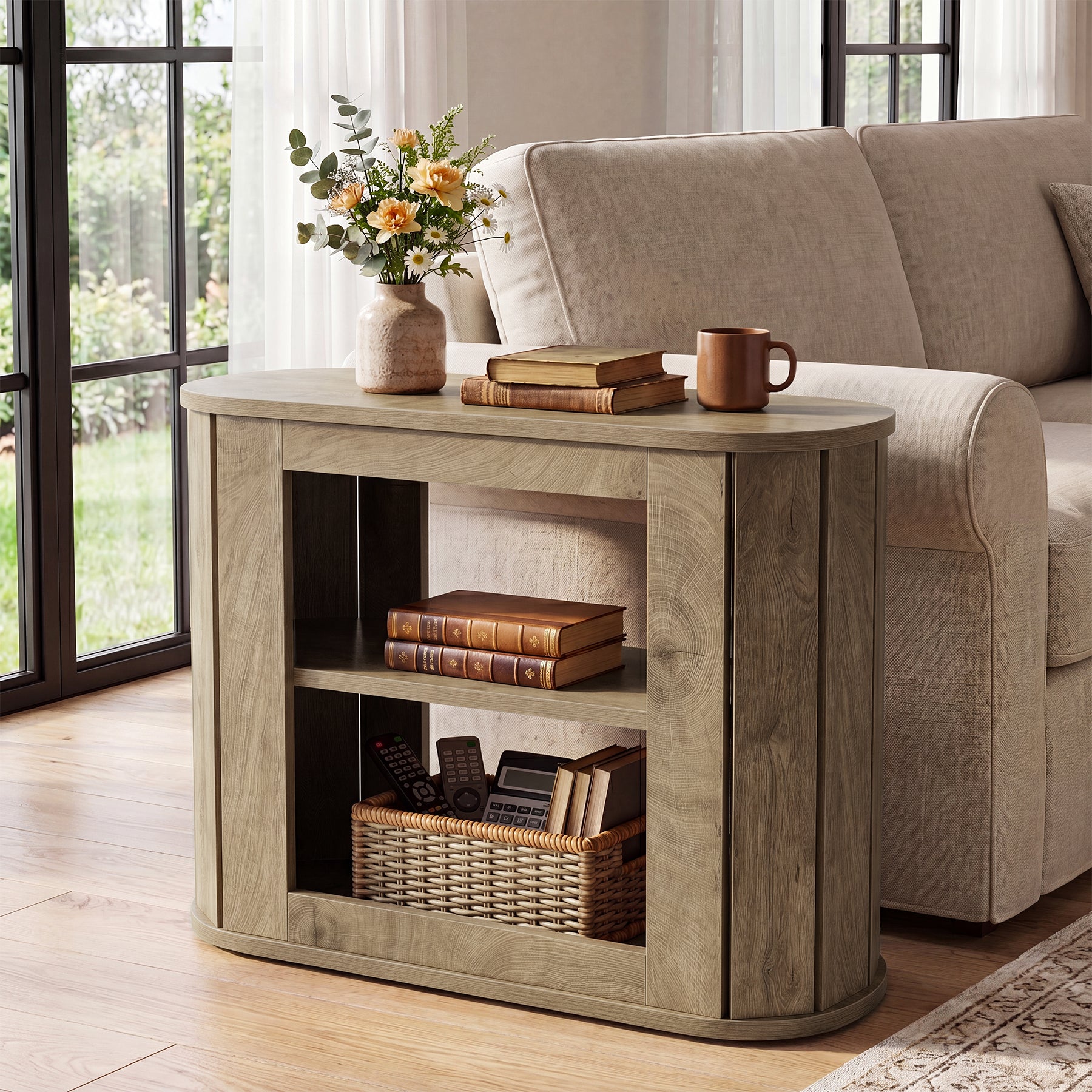 3-Tier End Table, Farmhouse Side Table with Rounded Edges for Living Room