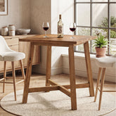 Solid Wood Bar Table, 31.5" Square Counter Height Pub Bistro Table with Footrest 3