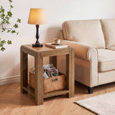 19.7" Solid Wood End Table, Square Side Table with 2-Tier Storage Shelf for Small Spaces 3