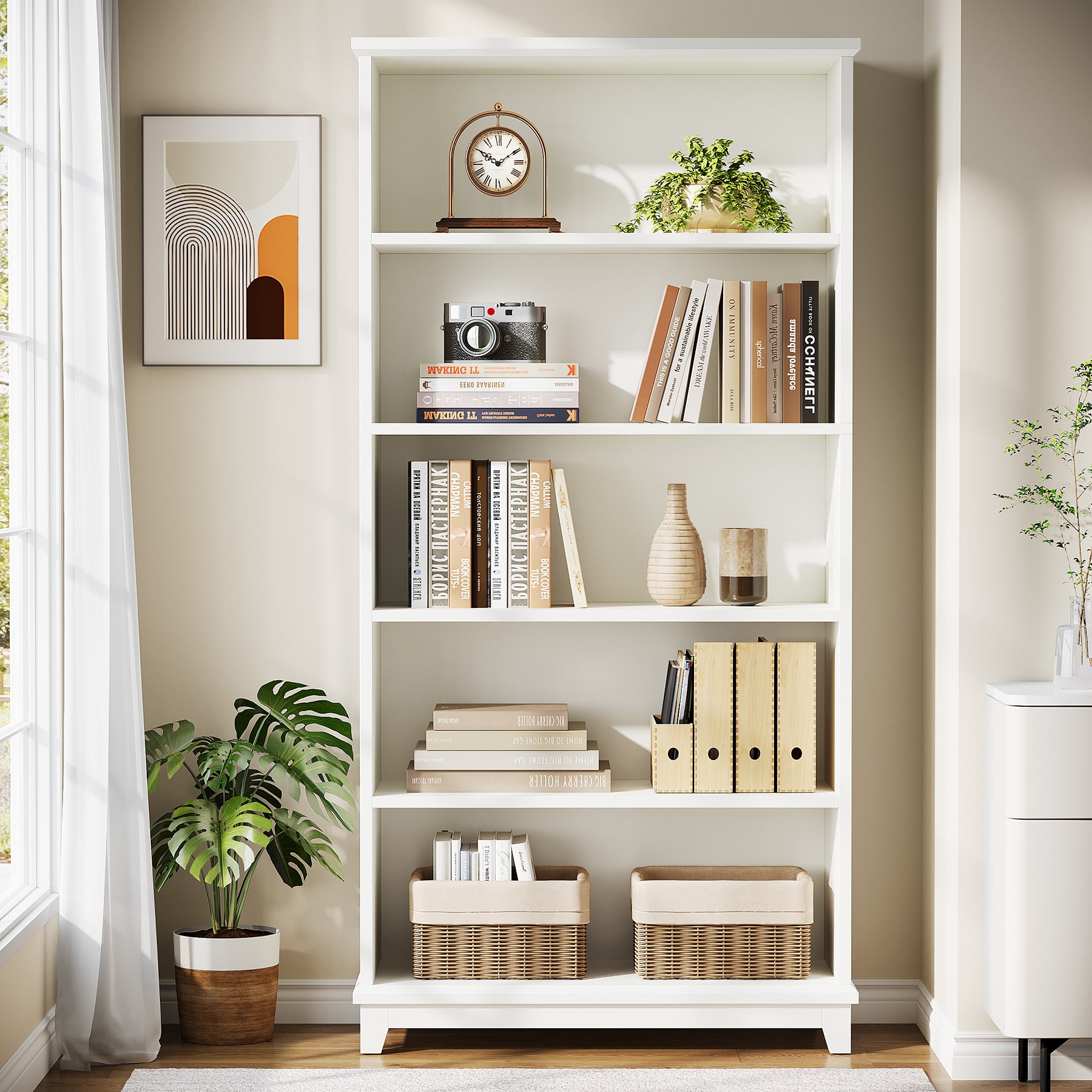 5-Tier Bookshelf, 70" Bookcase Open Display Shelf with Anti-tip Kits