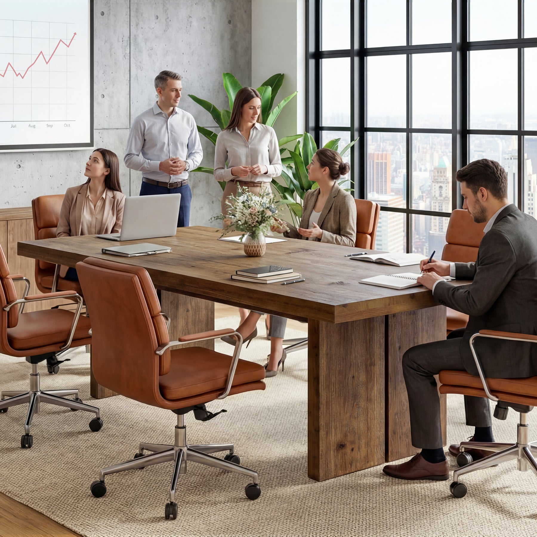 Tribesigns 63" Conference Table for 6 People, Solid Wood Meeting Table for Office